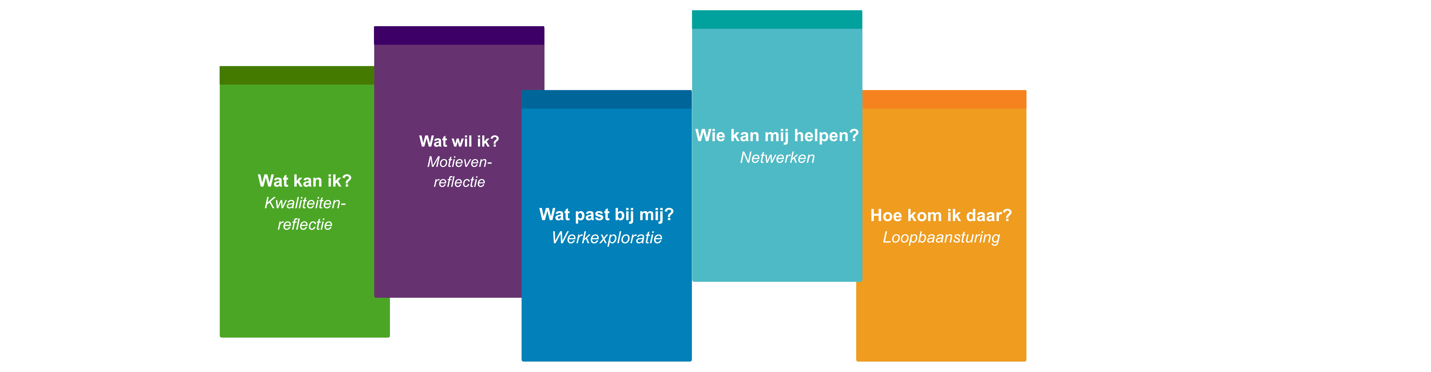 5 loopbaancompetenties - wat kan ik? wat wil ik? wat past bij mij? wie kan mij helpen? hoe kom ik daar?